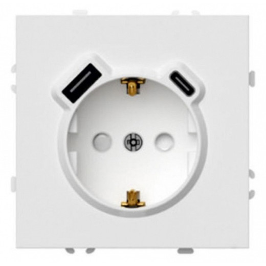 Розетка с заземлением и со шторкой и 2хUSB type A и C, без рамки Stekker Эмили 50217