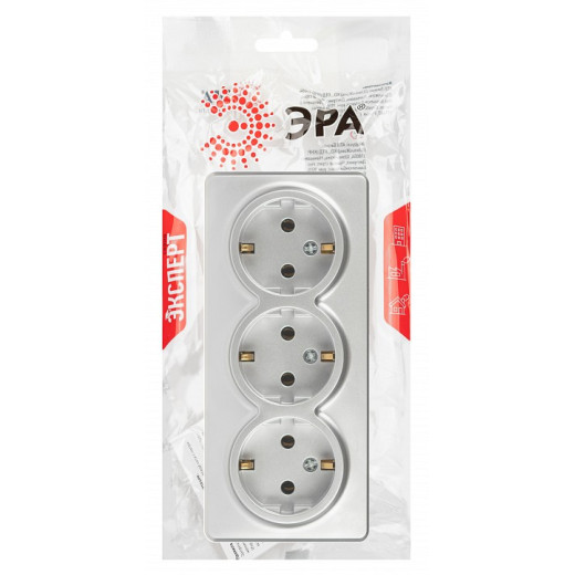 Розетка тройная с заземлением и со шторками Эра Эра Эксперт 11-2208-03