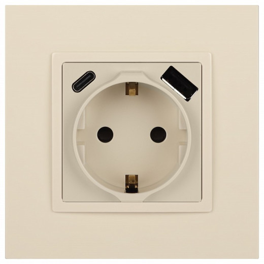Розетка с заземлением и со шторкой и 2хUSB, без рамки Эра Эра Elegance 14-4108-02