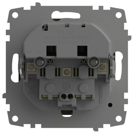 Розетка с заземлением и со шторкой и 2хUSB type A, без рамки Elbi Eleсtriс Zena Vega 609-011100-317