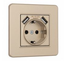 Розетка с заземлением и со шторкой и 2хUSB Arte Milano SET16-1 SET16-1-47-1 shampan