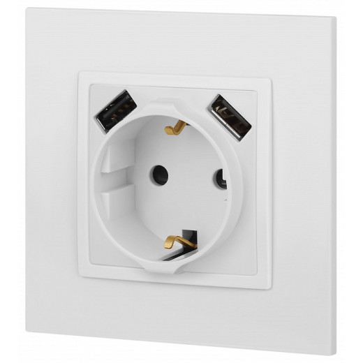 Розетка с заземлением и со шторкой и 2хUSB, без рамки Эра Эра Elegance 14-4109-01М