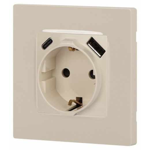Розетка с заземлением и со шторкой и 2хUSB, без рамки Эра Эра 12 12-4108-02