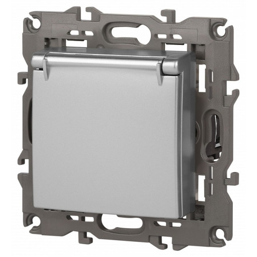 Розетка с заземлением и со шторкой, без рамки с крышкой Эра Эра Elegance 14-2103-03