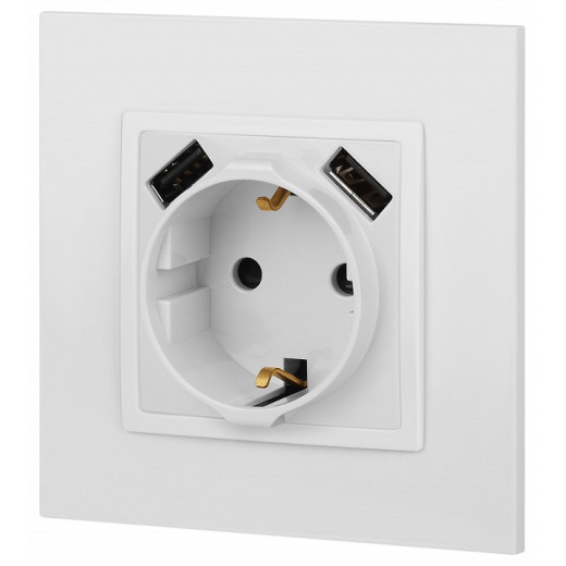 Розетка с заземлением и со шторкой и 2хUSB, без рамки Эра Эра Elegance 14-4109-01