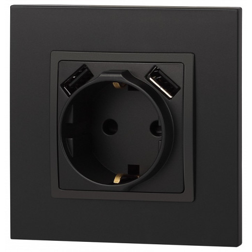 Розетка с заземлением и со шторкой и 2хUSB, без рамки Эра Эра Elegance 14-4109-05
