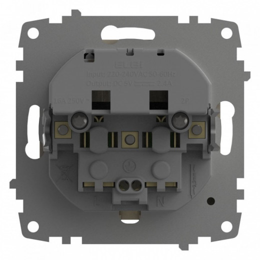 Розетка с заземлением и со шторкой и 2хUSB type A, без рамки Elbi Eleсtriс Zena Vega 609-010300-317