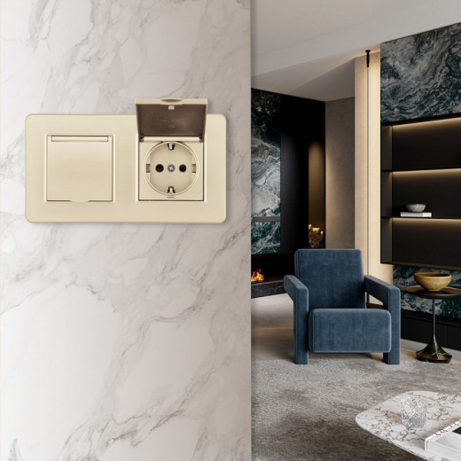 Розетка с заземлением и шторкой, с крышкой Arte Milano SET16-2 SET16-2-41-1x2 shampan