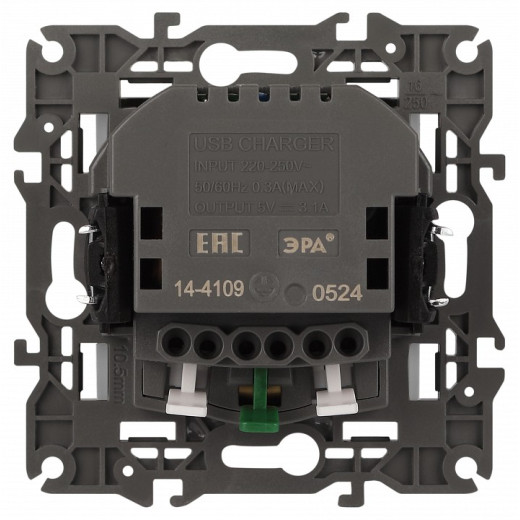Розетка с заземлением и со шторкой и 2хUSB, без рамки Эра Эра Elegance 14-4109-01М