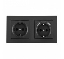 Розетка с заземлением и со шторкой и 2хUSB Arte Milano SET06-2 SET06-2-47-1-40-1 black