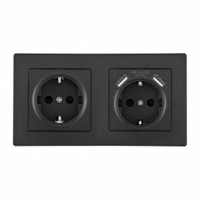 Розетка с заземлением и со шторкой и 2хUSB Arte Milano SET06-2 SET06-2-47-1-40-1 black