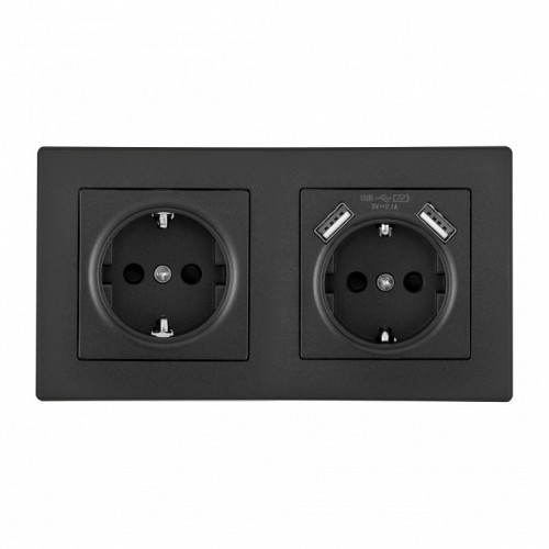 Розетка с заземлением и со шторкой и 2хUSB Arte Milano SET06-2 SET06-2-47-1-40-1 black