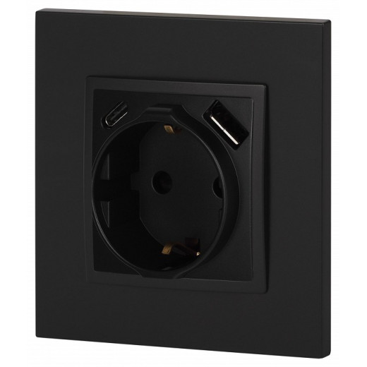 Розетка с заземлением и со шторкой и 2хUSB, без рамки Эра Эра Elegance 14-4108-05