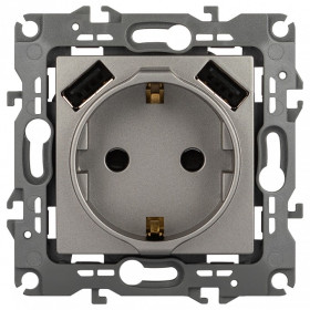 Розетка с заземлением и со шторкой и 2хUSB, без рамки Эра Эра 12 12-4109-16