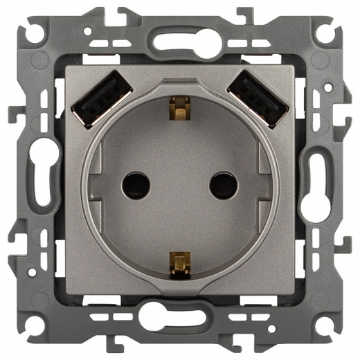 Розетка с заземлением и со шторкой и 2хUSB, без рамки Эра Эра 12 12-4109-16