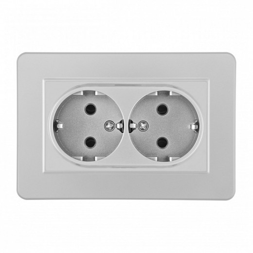 Розетка двойная с заземлением и со шторкой Arte Milano SET16-2 SET16-double-40-2 silver