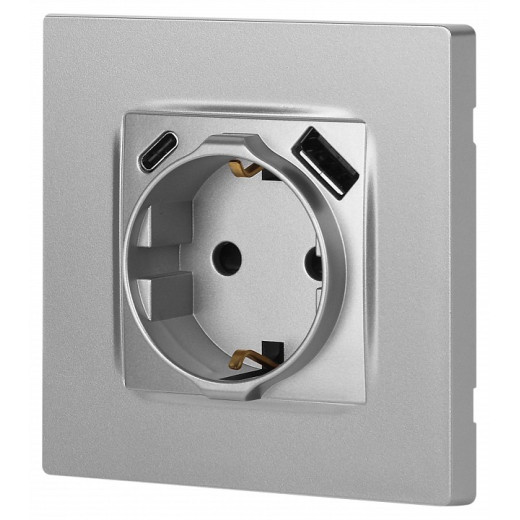 Розетка с заземлением и со шторкой и 2хUSB, без рамки Эра Эра 12 12-4108-03