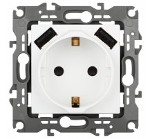 Розетка с заземлением и со шторкой и 2хUSB, без рамки Эра Эра 12 12-4109-01М