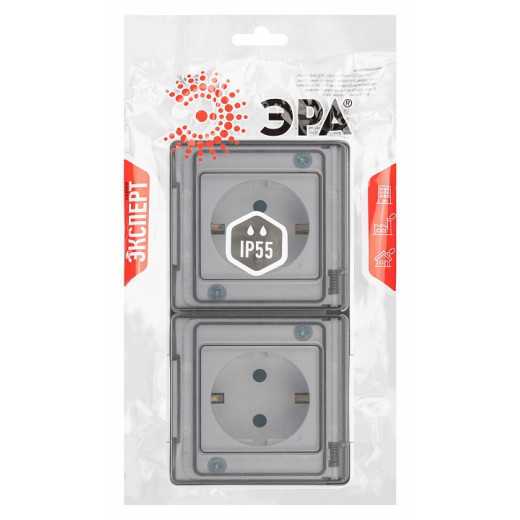 Розетка с заземлением и со шторкой, с крышкой Эра Эра Эксперт 11-2504-01