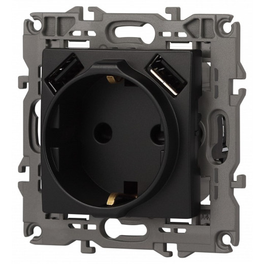 Розетка с заземлением и со шторкой и 2хUSB, без рамки Эра Эра Elegance 14-4109-05