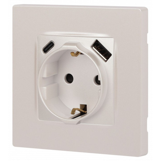 Розетка с заземлением и со шторкой и 2хUSB, без рамки Эра Эра 12 12-4108-15