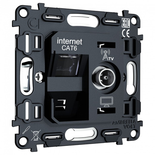Механизм ТВ-розетки оконечные и розетки Ethernet RJ-45 со шторкам Ambrella Volt QUANT VM195