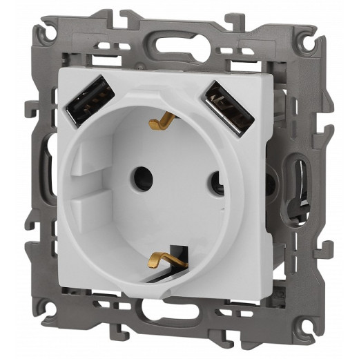 Розетка с заземлением и со шторкой и 2хUSB, без рамки Эра Эра Elegance 14-4109-01