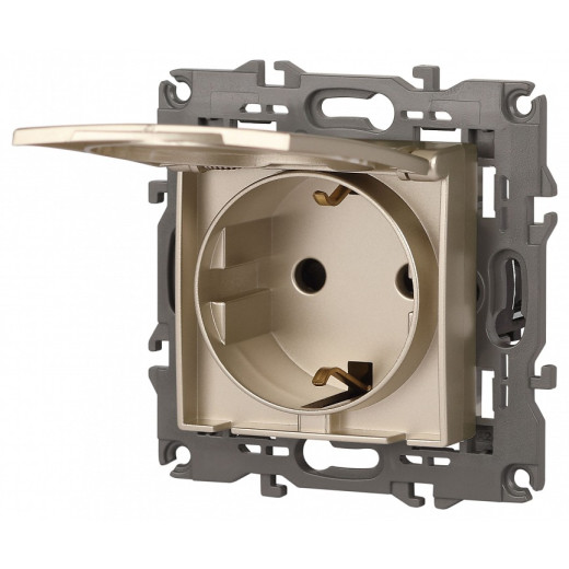Розетка с заземлением и со шторкой, без рамки с крышкой Эра Эра Elegance 14-2103-04
