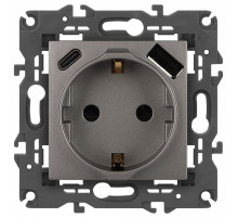 Розетка с заземлением и со шторкой и 2хUSB, без рамки Эра Эра Elegance 14-4108-16