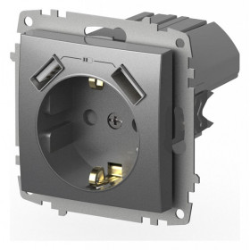 Розетка с заземлением и со шторкой и 2хUSB type A, без рамки Elbi Eleсtriс Zena Vega 609-011000-317