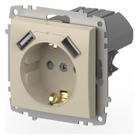 Розетка с заземлением и со шторкой и 2хUSB type A, без рамки Elbi Eleсtriс Zena Vega 609-010300-317