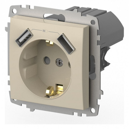 Розетка с заземлением и со шторкой и 2хUSB type A, без рамки Elbi Eleсtriс Zena Vega 609-010300-317