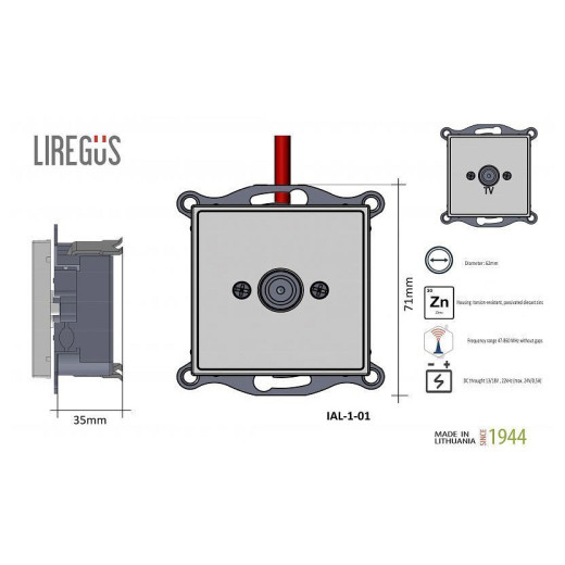 ТВ-розетка оконечная без рамки LIREGUS EPSILON 28-1142