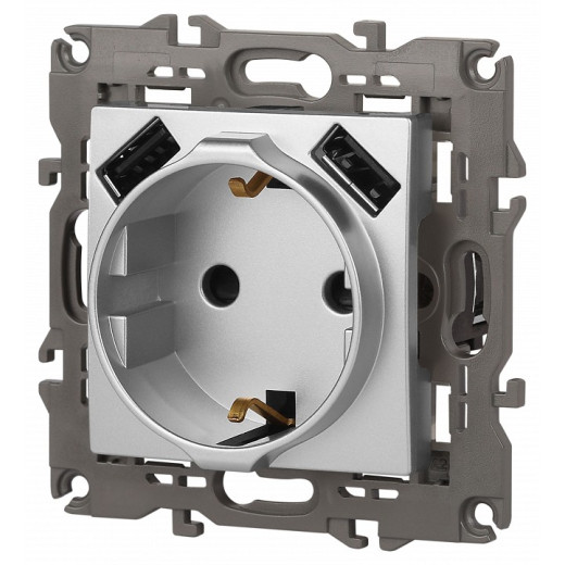 Розетка с заземлением и со шторкой и 2хUSB, без рамки Эра Эра Elegance 14-4109-03