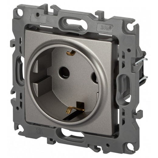 Розетка с заземлением и со шторкой, без рамки Эра Эра 12 12-2102-16