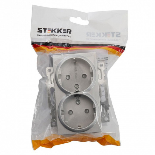 Розетка двойная с заземлением и со шторкой, без рамки Stekker Катрин 39584