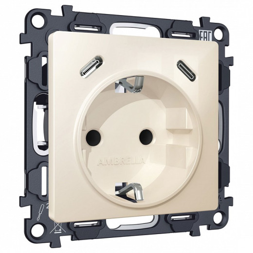 Розетка с заземлением и 2хUSB type C, без рамки Ambrella Volt MA MA310510