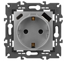 Розетка с заземлением и со шторкой и 2хUSB, без рамки Эра Эра Elegance 14-4108-03