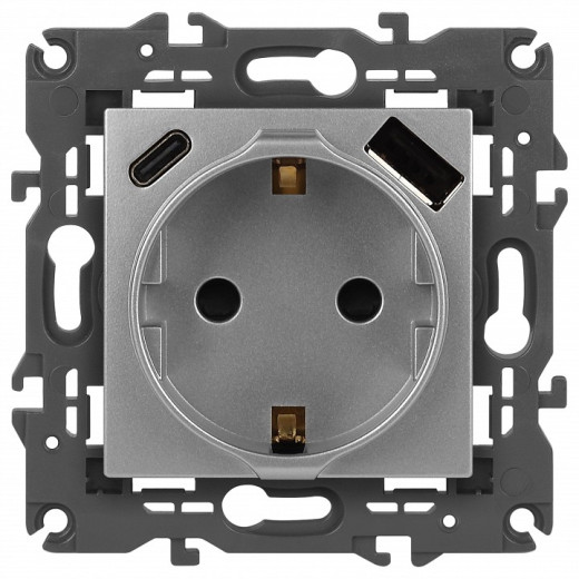 Розетка с заземлением и со шторкой и 2хUSB, без рамки Эра Эра Elegance 14-4108-03