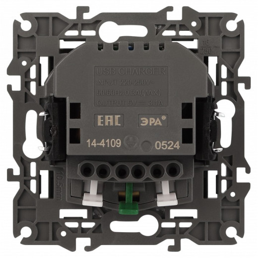 Розетка с заземлением и со шторкой и 2хUSB, без рамки Эра Эра Elegance 14-4109-05