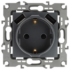 Розетка с заземлением и со шторкой и 2хUSB, без рамки Эра Эра 12 12-4109-12