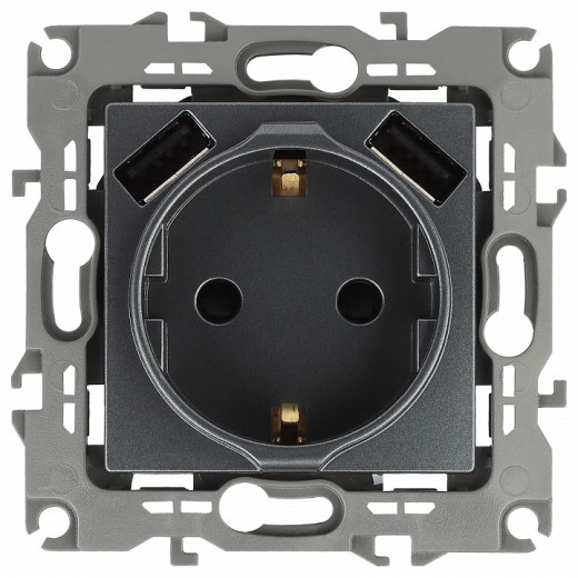 Розетка с заземлением и со шторкой и 2хUSB, без рамки Эра Эра 12 12-4109-12