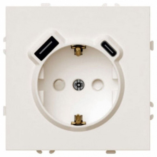 Розетка с заземлением и со шторкой и 2хUSB type A и C, без рамки Stekker Эмили 50360