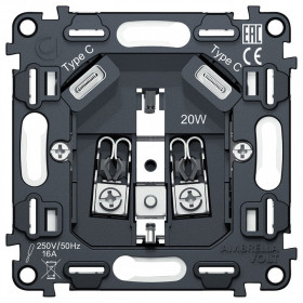 Механизм розетки с заземлением и 2хUSB type C Ambrella Volt QUANT VM165