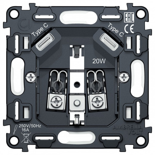 Механизм розетки с заземлением и 2хUSB type C Ambrella Volt QUANT VM165