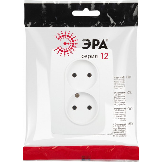 Розетка двойная без заземления Эра Эра 12 12-2107-01М