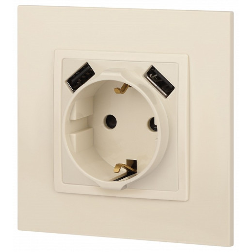 Розетка с заземлением и со шторкой и 2хUSB, без рамки Эра Эра Elegance 14-4109-02