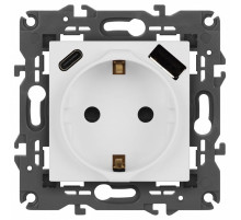 Розетка с заземлением и со шторкой и 2хUSB, без рамки Эра Эра Elegance 14-4108-01М