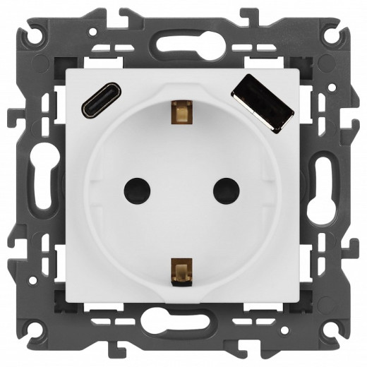 Розетка с заземлением и со шторкой и 2хUSB, без рамки Эра Эра Elegance 14-4108-01М
