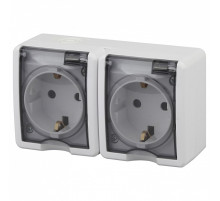 Розетка двойная с заземлением и со шторками, с крышкой Эра Эра Эксперт 11-2404-01